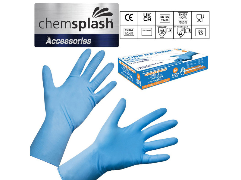Chemsplash Long n Strong egyszerhasználatos púdermentes nitril kesztyű (50db)