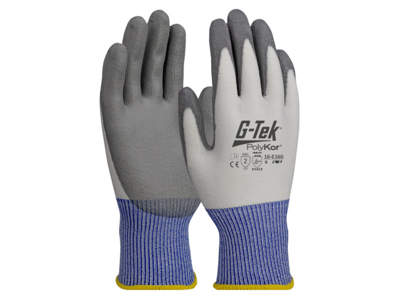 G-TEK PolyKor HPPE/spandex kötött, PU tenyérmártott munkavédelmi kesztyű