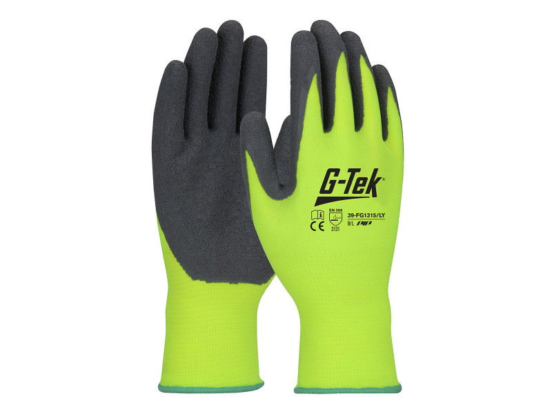 G-TEK nylon, latex tenyérmártott jól láthatósági munkavédelmi kesztyű