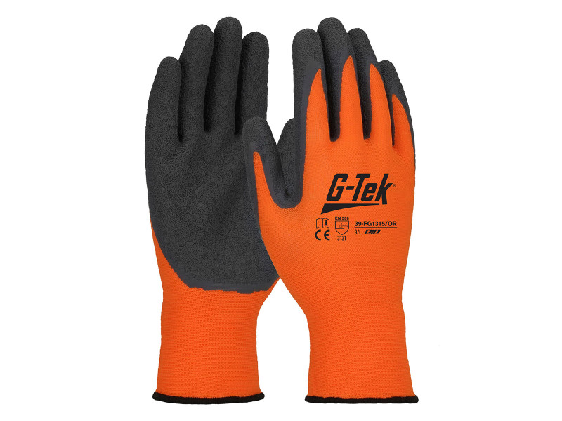 G-TEK nylon, latex tenyérmártott jól láthatósági munkavédelmi kesztyű